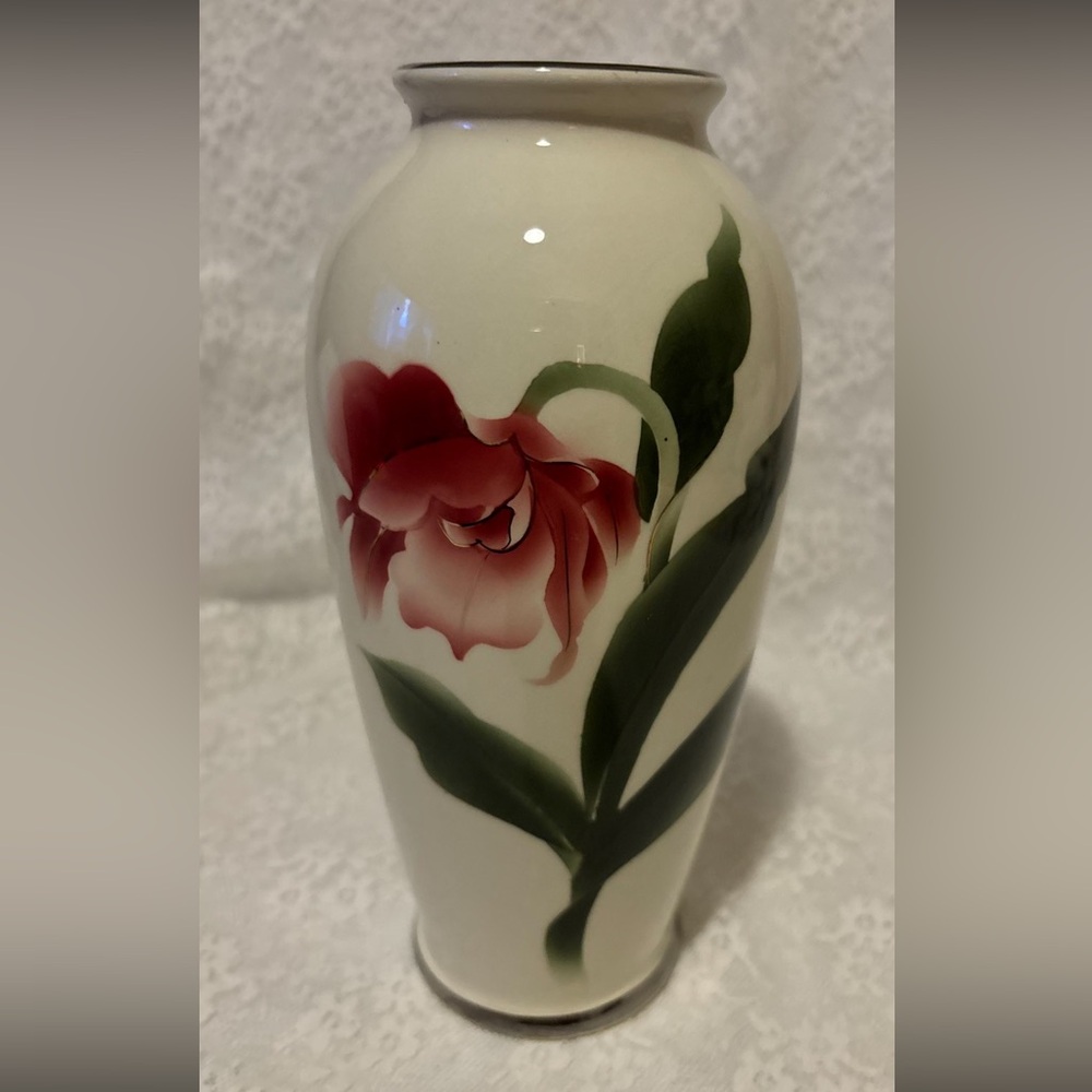 KOKUSUI JAPAN PORCELAIN VASE CREAM SHABBY FLORAL